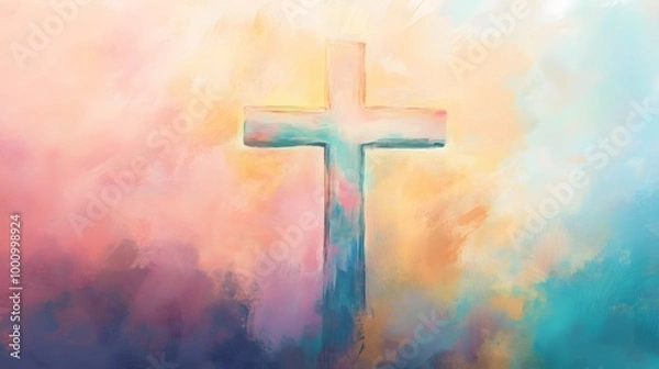 Fototapeta A simple cross in the background, colorful pastel colors, digital painting in the style of Impressionism
