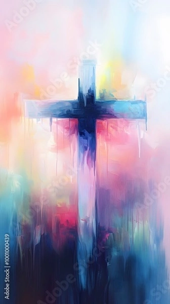 Fototapeta A simple cross in the background, colorful pastel colors, digital painting in the style of Impressionism