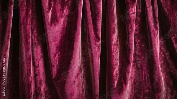 Fototapeta Close-up of rich red velvet curtains with a textured surface.