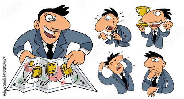 Fototapeta Businessman with Emotions and Map
