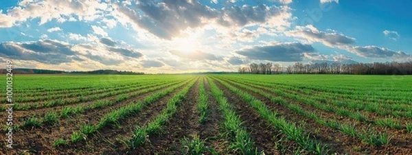 Fototapeta beautiful onion field. Selective focus