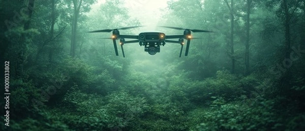 Fototapeta A drone is flying over a forest.