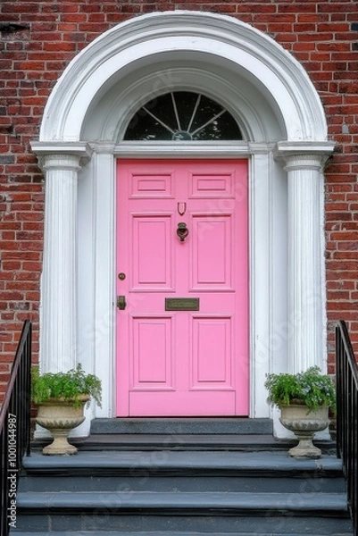 Obraz Vibrant pink door with arched entryway