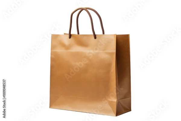 Fototapeta Classic Brown Paper Shopping Bag with Handles Isolated on Transparent Background