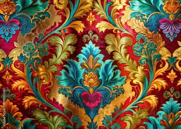 Fototapeta Elegant Damasked Fabric Texture in Rich Colors for Fashion, Interior Design, and Textile Projects