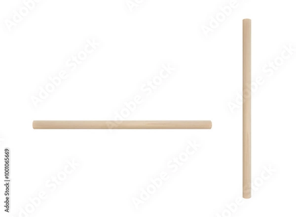 Fototapeta Short horizontal and vertical wooden peg, stick. On isolated transparent background.