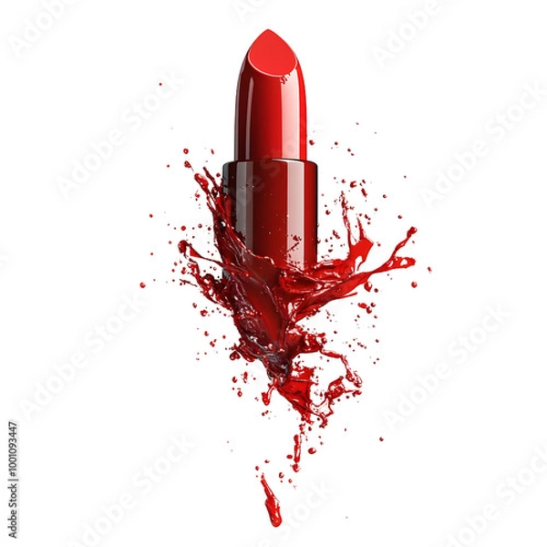 Fototapeta Bright red lipstick splashing against a white background, perfect for beauty and cosmetic themes.