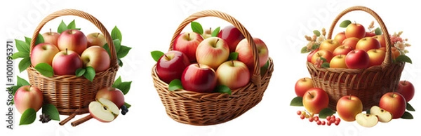 Fototapeta apples full of three baskets Isolated on white or transparent background