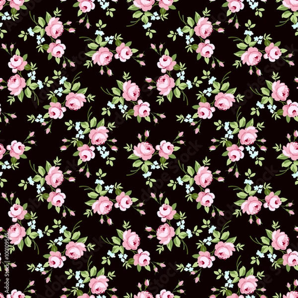 Fototapeta Seamless floral pattern with little pink roses