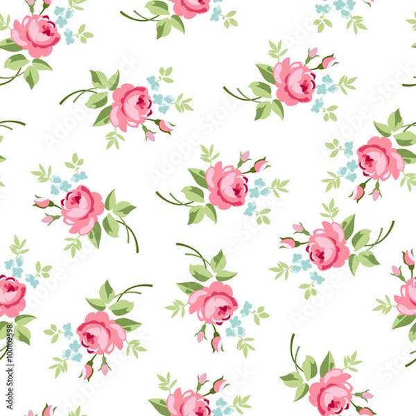 Fototapeta Seamless floral pattern with little red roses
