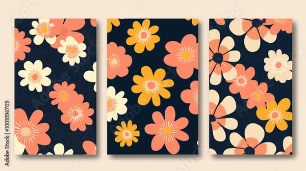 Obraz a vintage groovy daisy flowers. Retro floral vector background 