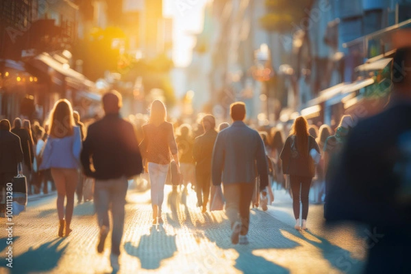 Obraz people walking in the city bokeh