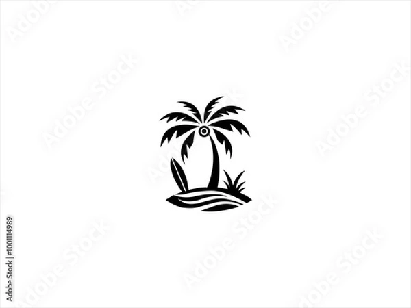 Fototapeta  Hawaii beach logo.The logo incorporate elements like palm trees, ocean waves, and a golden sun to represent relaxation and natural beauty. 