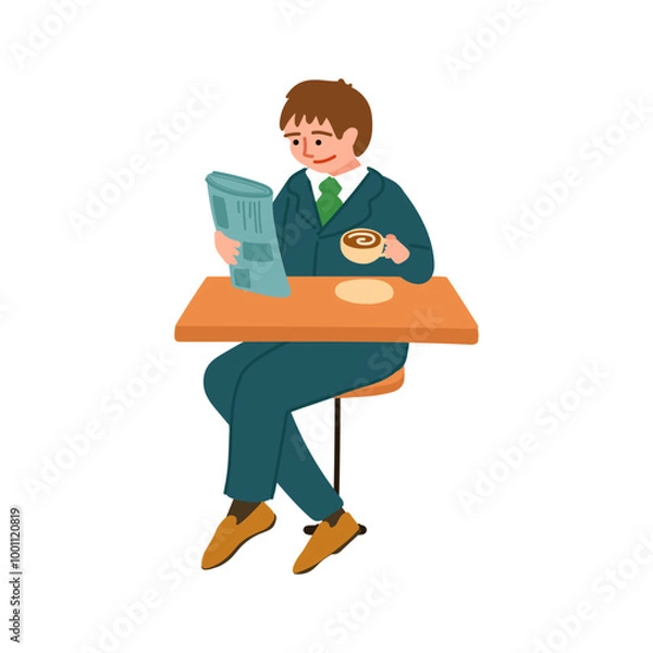 Obraz 新聞を読みながらコーヒーをのむサラリーマンのイラスト