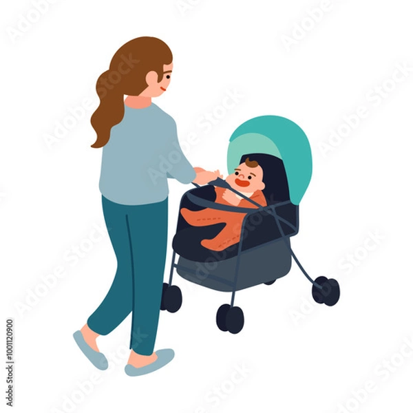 Obraz ベビーカーを押す母親のイラスト