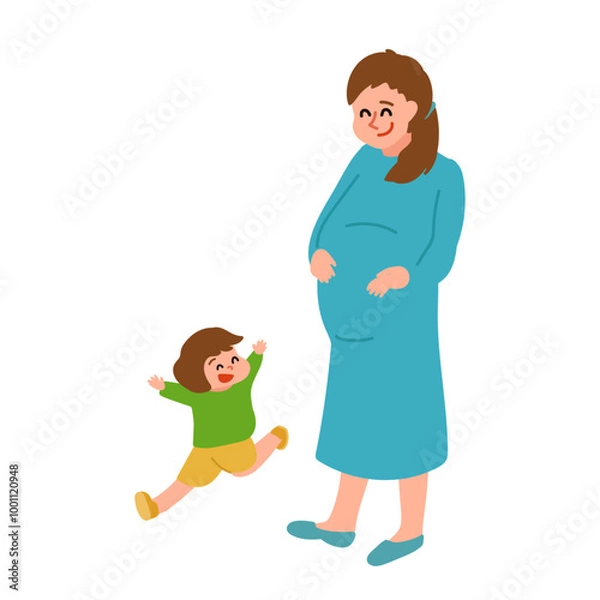 Obraz 妊婦さんと男の子のイラスト