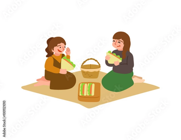 Obraz ピクニックをする2人の女性のイラスト