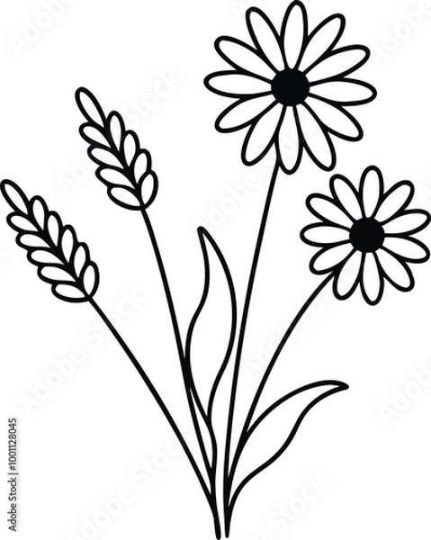 Fototapeta Charming Daisy and Lavender Bunch Vector Artwork for Creative Projects
