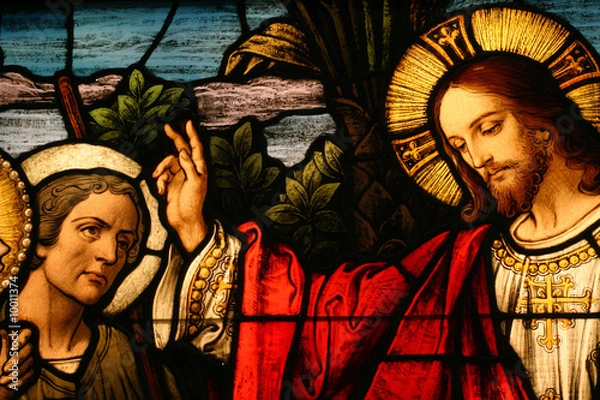 Obraz Witraż przedstawiający Jezusa błogosławiącego człowieka