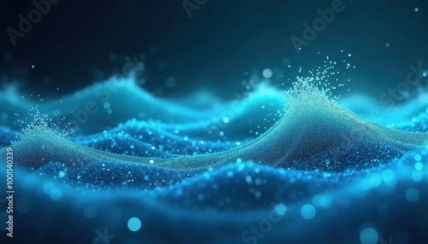 Fototapeta Abstract Gradient Hologram with Dynamic Particle Wave - Digital Technology Background