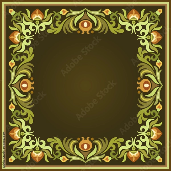 Fototapeta Vector abstract decorative floral ethnic ornamental illustration. Square background