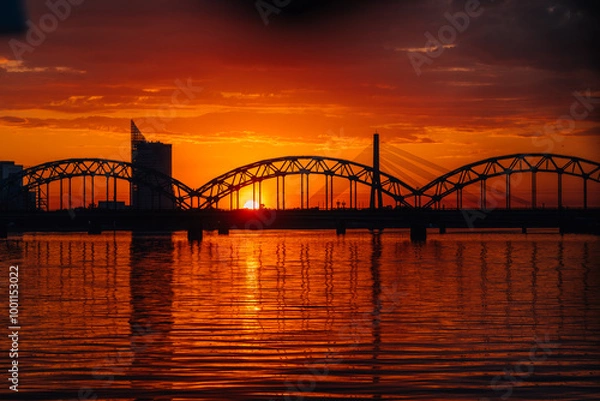 Obraz Riga railway bridge at sunset