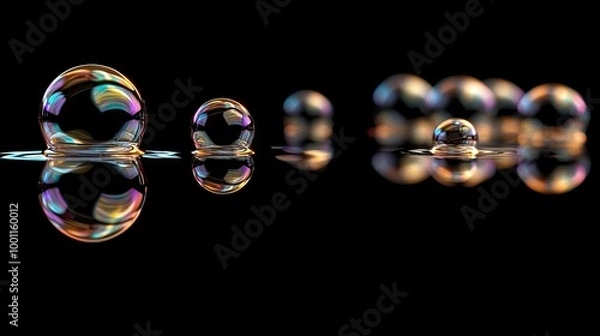 Fototapeta Colorful Bubbles Floating on Black Surface