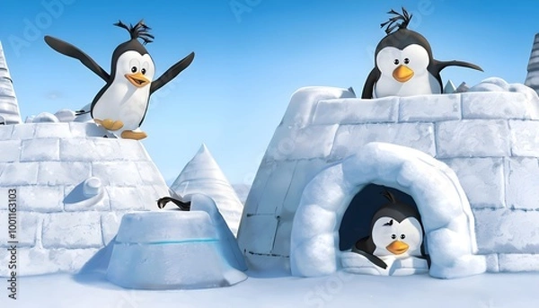 Obraz The penguins could be seen building or hiding in snow forts and igloos, with Flapjack trying to fly off the top of a snow fort and Waddles stuck halfway in an igloo’s entrance.