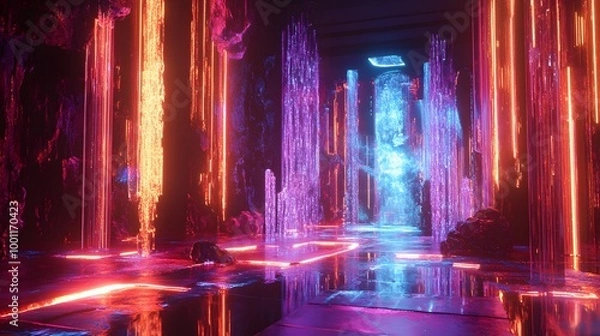 Fototapeta "Virtual Holographic Neon Art Installation in a Digitally Enhanced Futuristic Realm"

