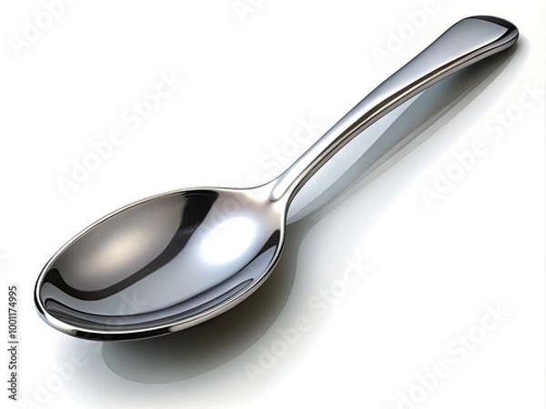 Fototapeta A shiny metal spoon isolated on a transparent background, casting a subtle shadow, perfect for use in cooking, food, or kitchen-related design projects.