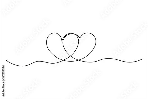 Fototapeta Two hearts continuous single line art drawing  Vector illustration isolated on white background