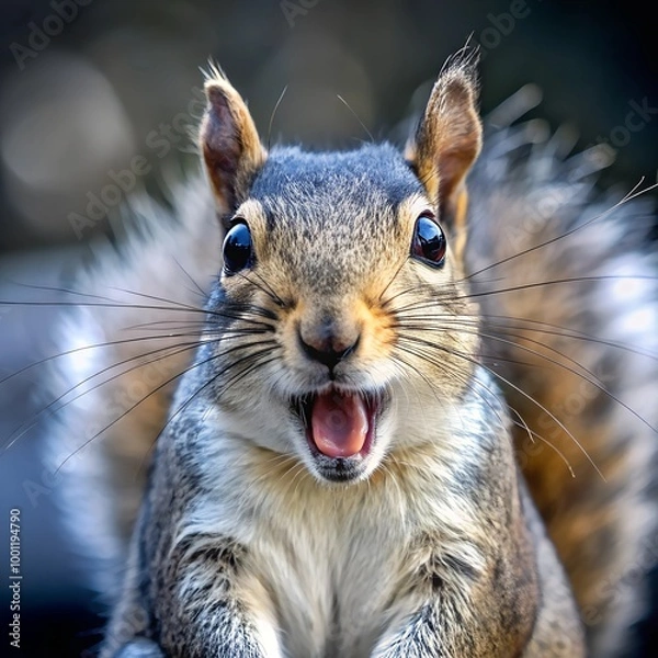 Fototapeta Angry and surprised squirrel with a funny and excited expression