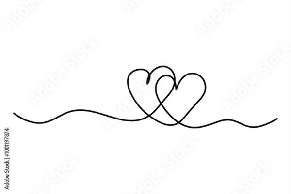 Fototapeta Two hearts continuous single line art drawing  Vector illustration isolated on white background