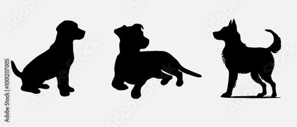 Fototapeta Dog silhouette collection vector. Dog in various poses and activities like jumping, sitting, running, playing, and standing. Silhouette black puppies, pet dog vector