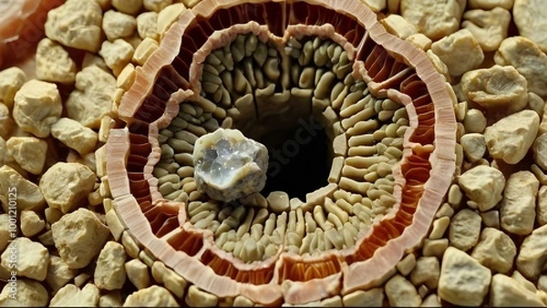 Fototapeta Intricate close-up of a kidney stone in sharp 4K, highlighting its structure for medical and scientific purposes