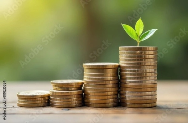 Fototapeta coins stack for saving money and financial planning concept, saving to buy a house