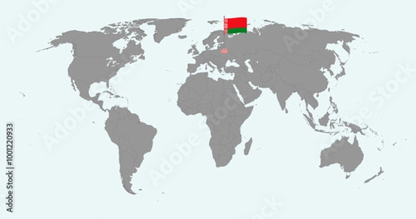 Fototapeta Pin map with Belarus flag on world map. Vector illustration.