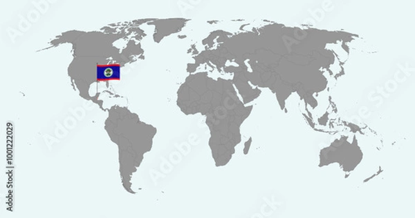 Fototapeta Pin map with Belize flag on world map. Vector illustration.