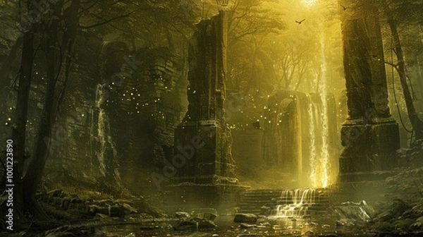 Fototapeta Ancient ruins of high prehistoric value, ideal for a magical fantasy world backdrop.