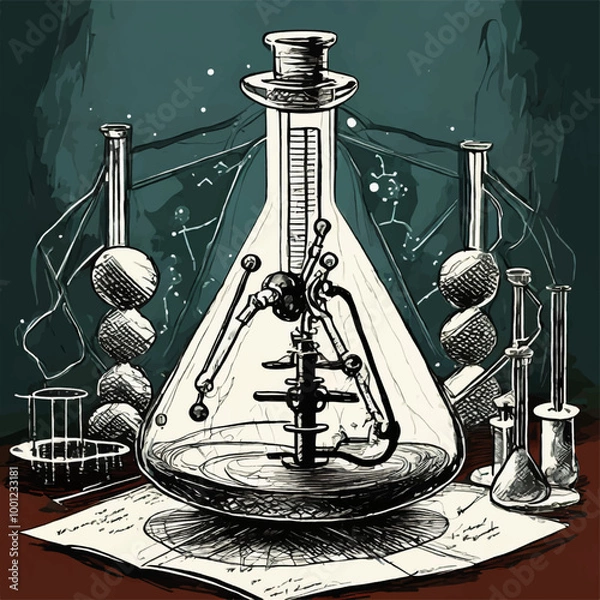 Obraz Illustration of a laboratory with research bottles featuring colors that evoke a sense of genius and critical thinking
