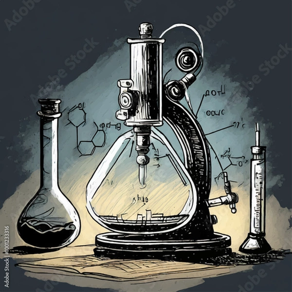 Obraz Illustration of a laboratory with research bottles featuring colors that evoke a sense of genius and critical thinking