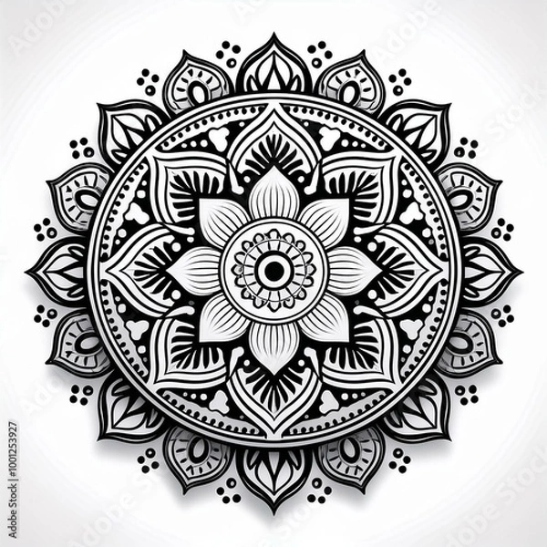 Fototapeta Mandala art design also called rangoli, decorative elements on white background