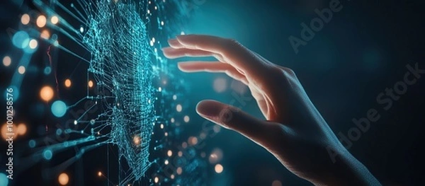 Fototapeta Hand Interacting with Digital Network