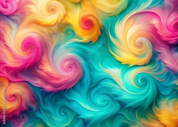 Fototapeta Vibrant abstract swirls of turquoise, pink, and yellow hues dance across a textured, gradient background, perfect for