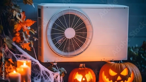 Fototapeta внешний блок кондиционера, вокруг тыква на хэллоуин