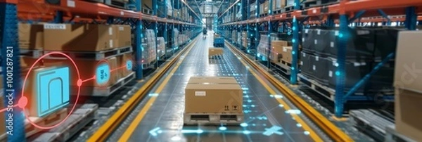 Fototapeta Automatic logistics management with smart packaging and efficient tracking, authentication, and traceability throughout the supply chain