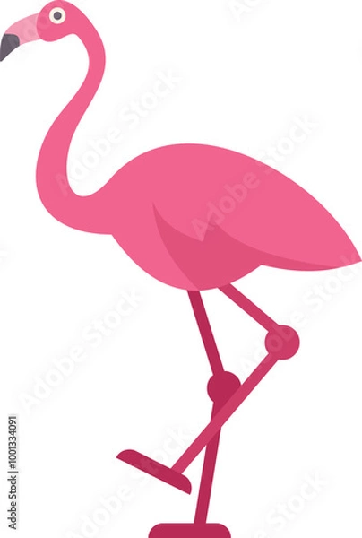 Fototapeta Minimalist illustration featuring a pink flamingo standing on one leg, its body forming a graceful curve