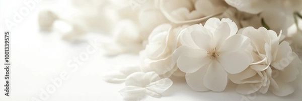 Fototapeta An elegantly arranged white flower bouquet with a soft focus, creating a dreamy and serene atmosphere.