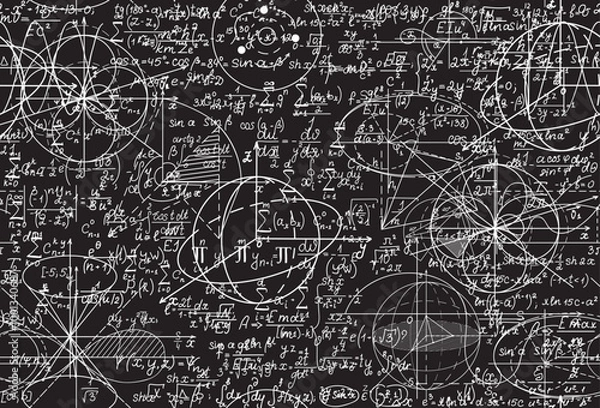 Fototapeta Math vector seamless background with formulas and figures shuffled together