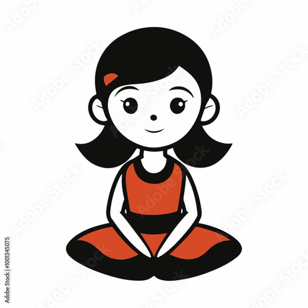 Obraz Stylized Girl Meditating of Life with Heart and Falling Leaves